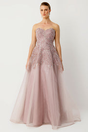 Strapless Floral Embroidered Custom Designed Evening Dress