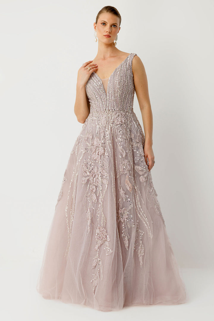The Radiance of Elegance: Long Evening Dress with Crystal Details
