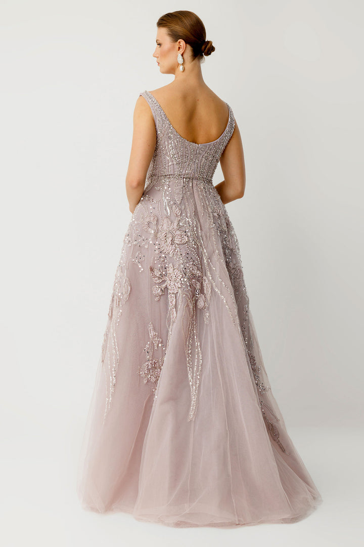 The Radiance of Elegance: Long Evening Dress with Crystal Details