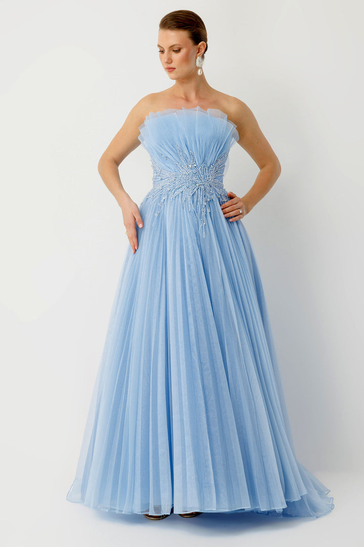Couture Elegance Strapless Princess Blue Evening Dress
