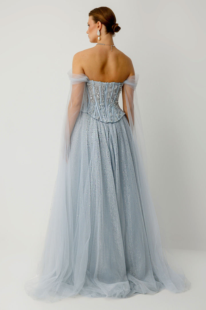 Moonlight Reflections Stone Embellished Tulle Layered Gala Dress