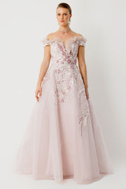 Princess-Shaped Powder Pink Dress with Sparkling Embroidery Details