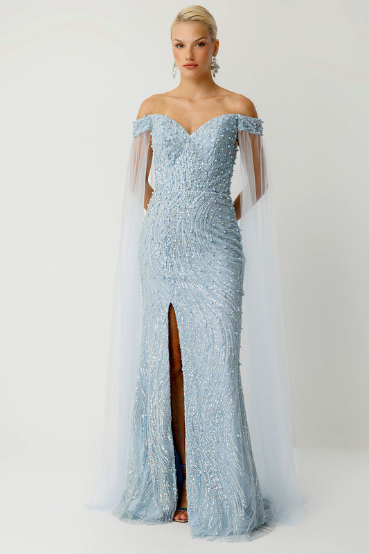 Sweetheart Neckline Mint Slit Evening Dress