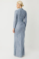 Resmi Galeri görüntüleyiciye yükleyin, Tül Üzeri Zigzag İşlemeli Mavi Tesettür Abiye Elbise