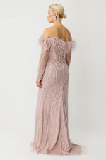 Load image into Gallery viewer, Strapless Evening Dress with Feather Details, Beads and Sequins