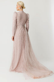 Işıltılı Houte Couture Pudra Tesettür Abiye