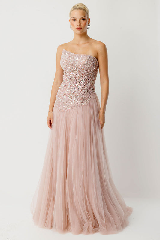 Perla Strapless Embroidered Powder Pink Engagement Dress