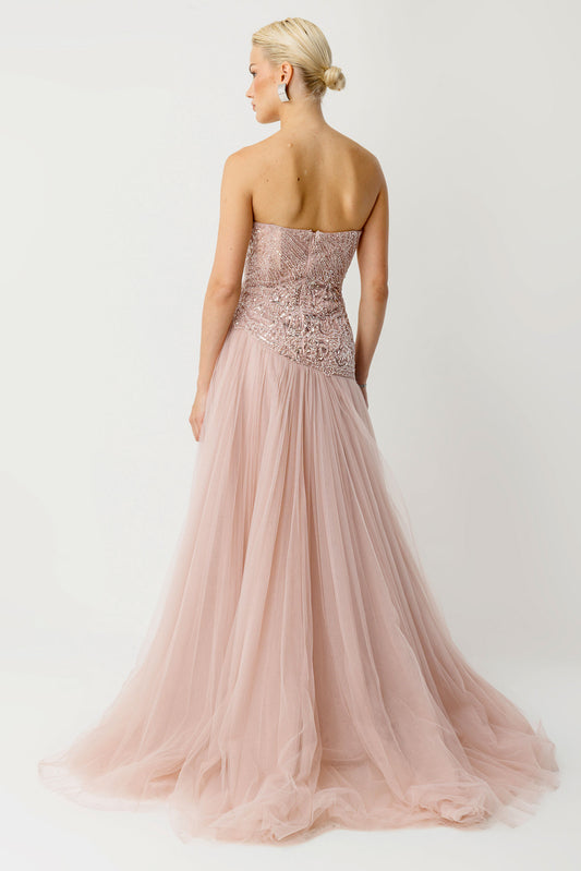 Perla Strapless Embroidered Powder Pink Engagement Dress