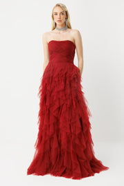 Flame Silhouette Strapless Layered Special Occasion Dress