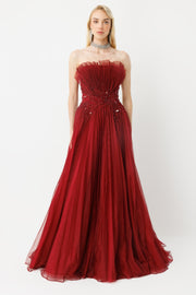 Couture Elegance Strapless Princess Burgundy Evening Dress