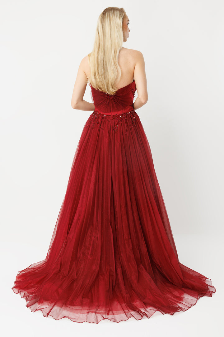 Couture Elegance Strapless Princess Burgundy Evening Dress