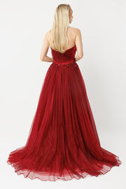 Couture Elegance Strapless Princess Burgundy Evening Dress