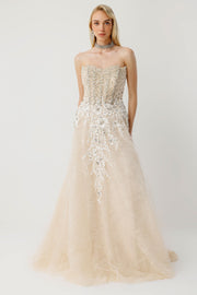 Golden Bloom Embroidered Ecru Princess Dress