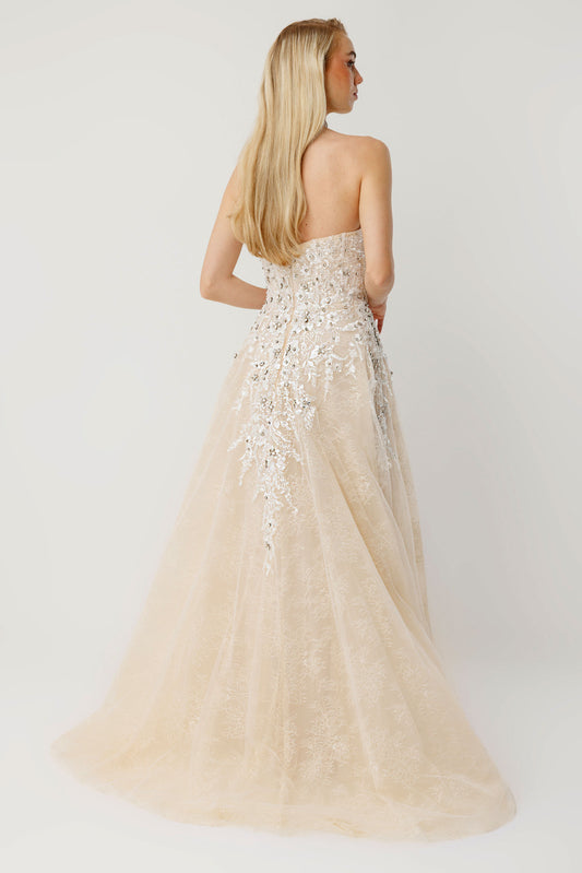 Golden Bloom Embroidered Ecru Princess Dress