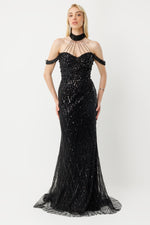 Resmi Galeri görüntüleyiciye yükleyin, Prestige Shine Choker Yaka Özel Tasarım Elbise