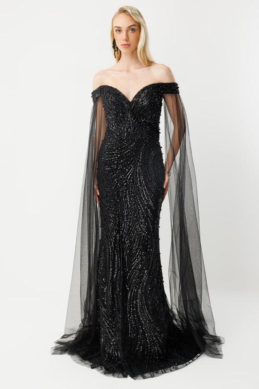 Sweetheart Neckline Black Slit Evening Dress