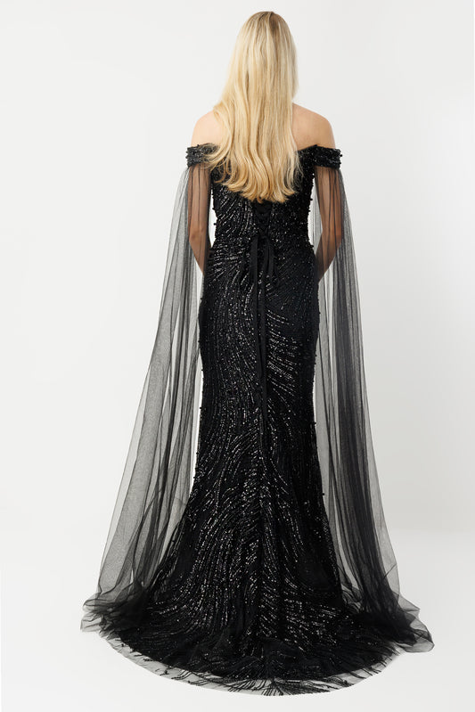 Sweetheart Neckline Black Slit Evening Dress