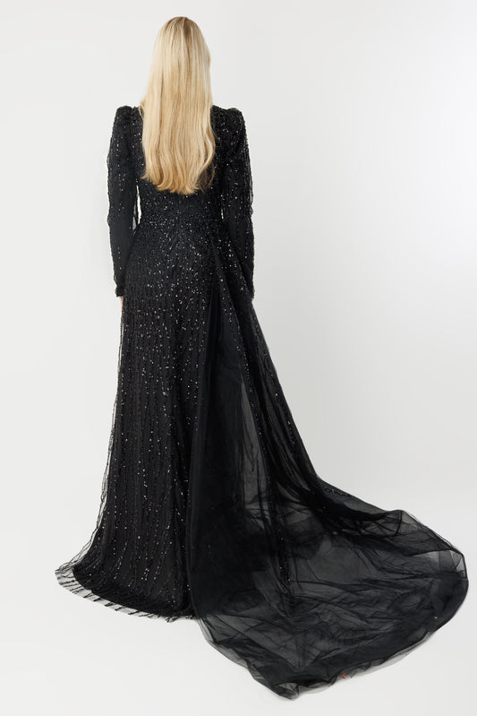 Işıltılı Houte Couture Siyah Tesettür Abiye