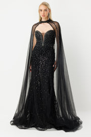 Ice Queen Off-Shoulder Long Black Evening Dress