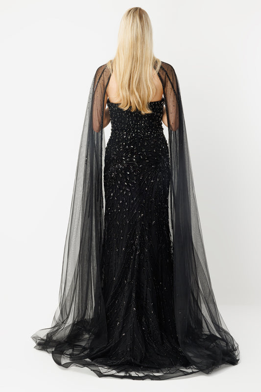 Ice Queen Off-Shoulder Long Black Evening Dress