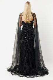 Ice Queen Off-Shoulder Long Black Evening Dress