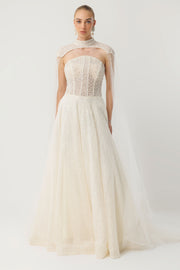 Ecru Shimmer Couture Evening Dress