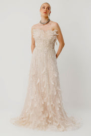 Fairytale Silhouette Feather and Crystal Embellished Evening Gown