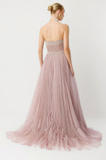 Load image into Gallery viewer, Strapless Princess Evening Dress with Tulle Details and Stone Embellishments
