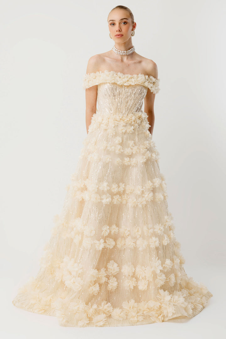 Fairytale Elegance 3D Floral Long Dress