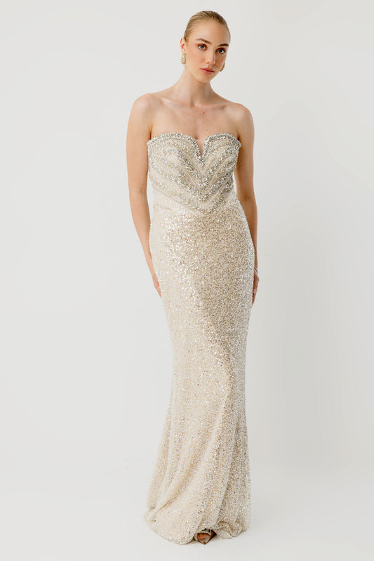 Luna Straplez Payetli Balık Abiye Elbise