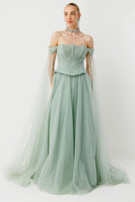 Load image into Gallery viewer, Midnight Sparkle Haute Couture Sage Evening Gown