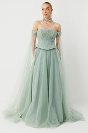 Midnight Sparkle Haute Couture Sage Evening Gown