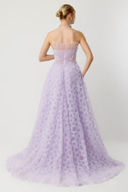 Luna Lavender Floral Textured Princess Evening Dress