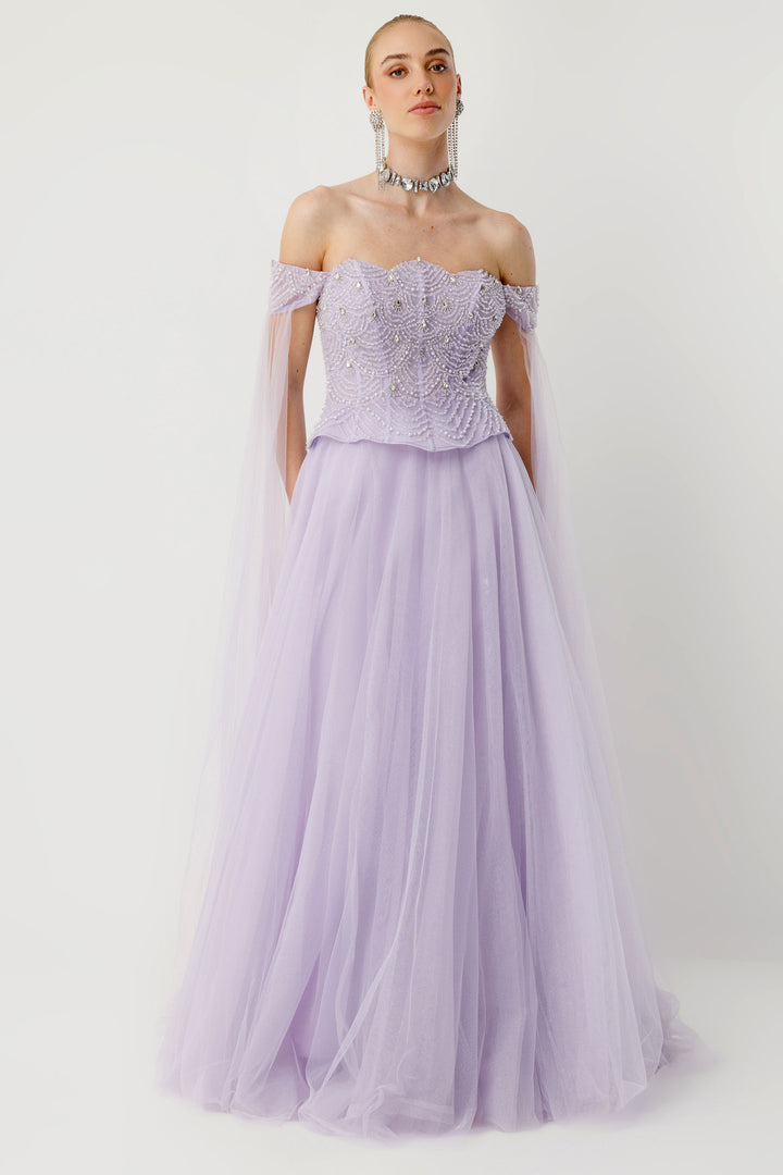 Midnight Sparkle Haute Couture Lavender Evening Dress