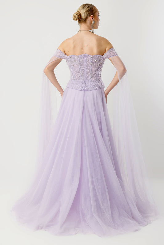 Midnight Sparkle Haute Couture Lavender Evening Dress