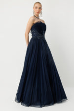 Load image into Gallery viewer, Couture Elegance Strapless Princess Navy Blue Evening Dress