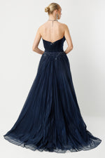 Load image into Gallery viewer, Couture Elegance Strapless Princess Navy Blue Evening Dress
