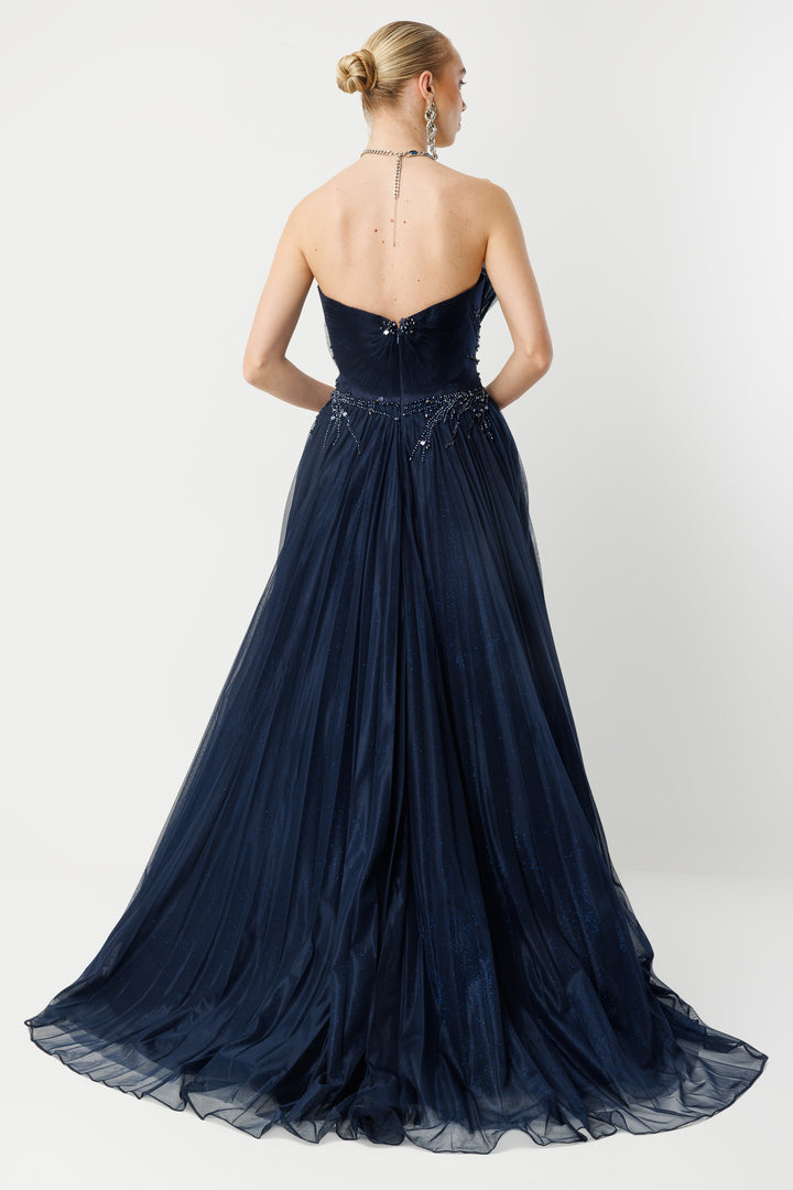 Couture Elegance Strapless Princess Navy Blue Evening Dress