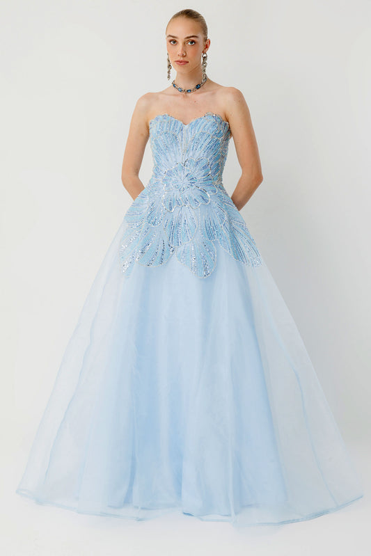 Strapless Floral Embroidered Custom Designed Evening Dress