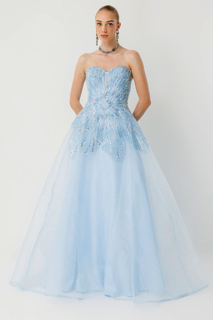 Strapless Floral Embroidered Custom Designed Evening Dress