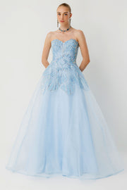 Strapless Floral Embroidered Custom Designed Evening Dress