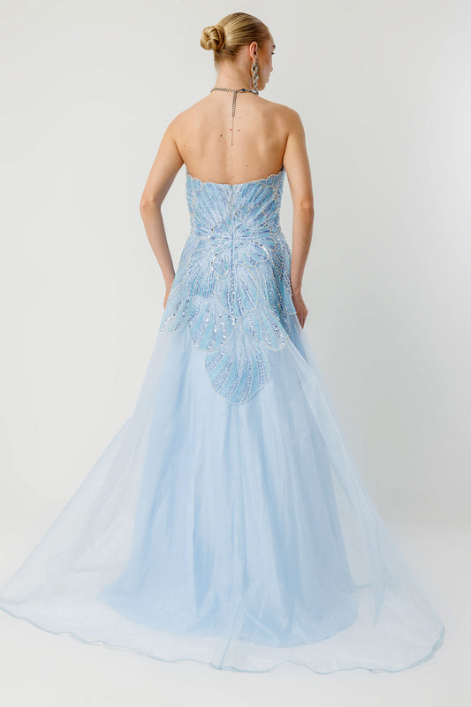 Strapless Floral Embroidered Custom Designed Evening Dress