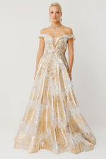 Load image into Gallery viewer, Celeste Bloom Embroidered Beige Evening Dress