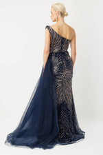 Load image into Gallery viewer, Midnight Elegance Navy Blue Evening Dress with Slit