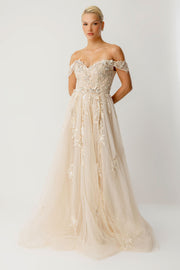 Gold Shimmering Hand-Embroidered Tulle Princess Gown