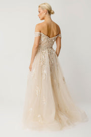 Gold Shimmering Hand-Embroidered Tulle Princess Gown