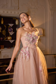 elegant and nostalgic strapless evening dress with tutu skirt