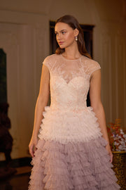 Elegant Layered Tulle Embroidered Lavender Evening Dress