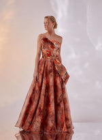 Load image into Gallery viewer, Strapless Patterned Fabric Evening Dress
