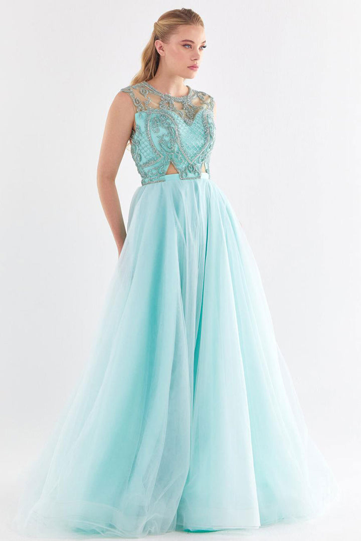 Tulle Embroidered Strapless Look Evening Dress